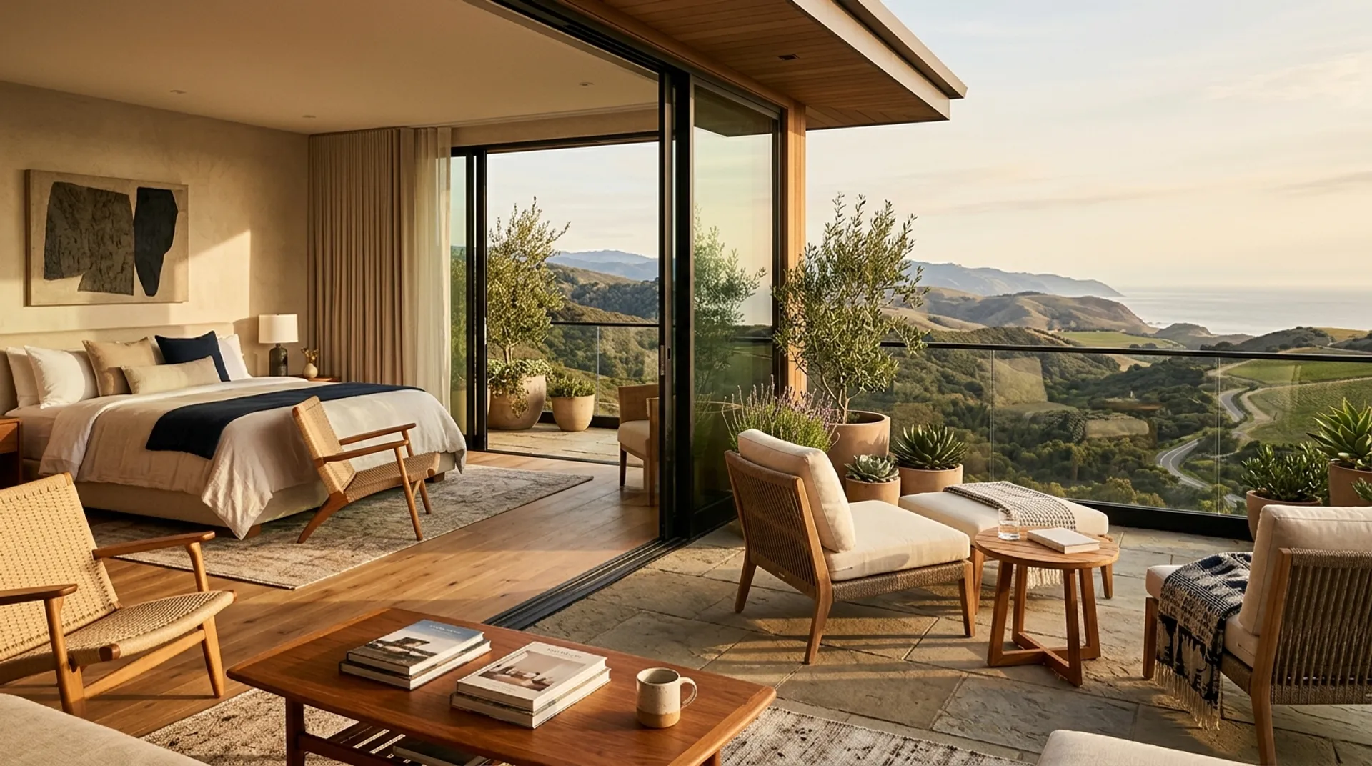 California hotel and regional landscape