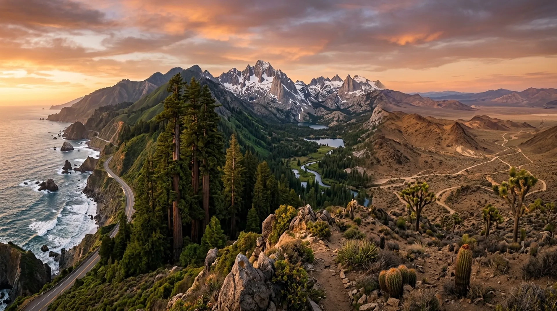 California regions from coast to mountains and desert